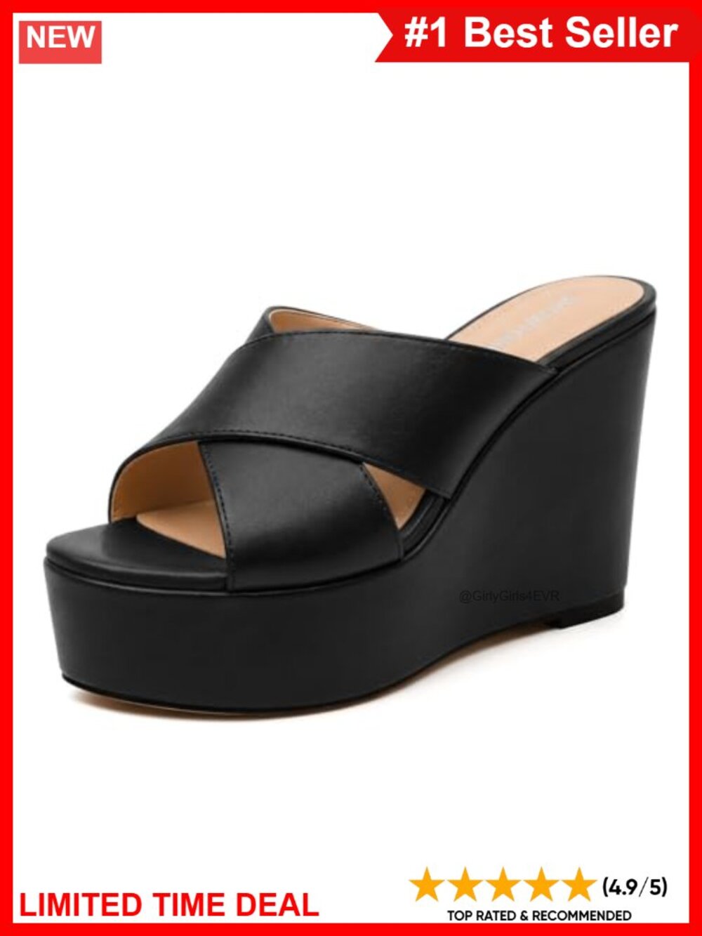 Wedge Platform Sandals Slip On Open Toe Heels Faux Leather